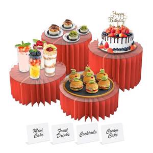 lot 13124 image: 4 Pack Buffet Risers Food Risers for Buffet Table Acrylic Risers Display Stands Tall Cake Stands Cylinder Stands for Party Pedestal Cake Stand Dessert Table Display Set Cupcake Stands Cupcake Display (red, 4) - Retail $29