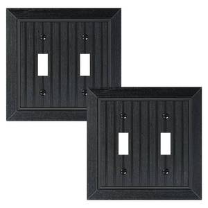 lot 13127 image: 2-Pack Classic Beadboard Double Toggle Light Switch Cover Plate, Unbreakable Polycarbonate Decorative Switch Plate Covers, Matte Black 2 Gang Wall Plate - Retail $8