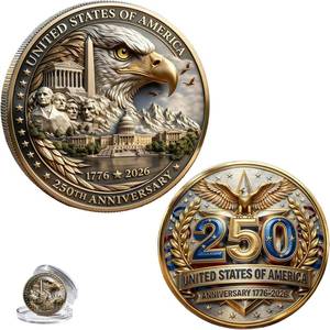 lot 13128 image: USA 250th Anniversary Coin 1776-2026 3D America 250 Merchandise for Patriotic Celebration 4th of July Independence Day Gifts for Veterans & History Lover - Retail $8