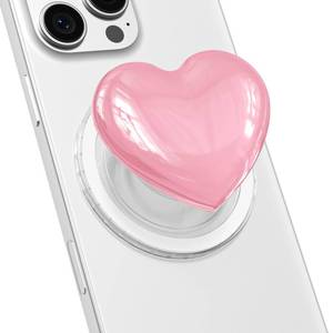 lot 13138 image: Svanove Heart Magnetic Phone Grip Compatible with Magsafe Phone Grip Holder, Cute Collapsible Glass Grips Stand Kickstand for iPhone Samsung, 3D Crystal Pretty Glitter Love Mag Safe Holder, Light Pink - Retail $13