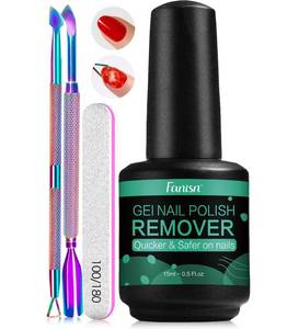 lot 13155 image: FANISN Gel Nail Polish Remover with Tools, 15ml (0.5 fl oz) - Acetone-Free, Quick Removal in 2-5 min, No Foil Soaking Needed, Safe for Natural Nails Home DIY Use - Retail $13