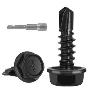 lot 13156 image: VGBUY 130Pcs #10 x 34 Self Drilling Screws for Metal,410 Stainless Steel Black Zinc Plated,Self Tapping Sheet Metal Screws,Hex Washer Head - Retail $10