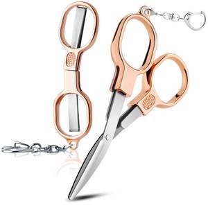 lot 13168 image: 2 Pcs Folding Stainless Steel Portable Mini Small Travel Scissors, Safety Foldable Pocket Badge Nursing Scissors with 2 Keychain for Travel, Home, Office, Craft, Sewing (Rose Gold) - Retail $10