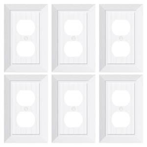lot 13183 image: 6-Pack Classic Beadboard Duplex Outlet Cover Plate, Decorative Unbreakable Polycarbonate Switch Plates and Outlet Covers, Pure White Wall Plates for Electrical Outlets, 1 Gang Receptacle Cover - Retail $8