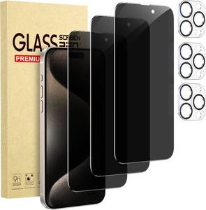 lot 13192 image: Cutebe 3 Pack Privacy Screen Protector for iPhone 15 Pro Max3 Pack Camera Lens Protector with Tempered Glass, Touch Sensitive and Case Friendly (iP-15 pro max) - Retail $7