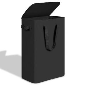 lot 13198 image: efluky Slim Laundry Basket with Lid, Narrow Laundry Hamper with Handles, Collapsible Dirty Clothes Hamper, Tall Laundry Bin for Laundry Room, Dorm and Bedroom, 55L Black - Retail $21