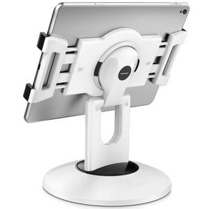 lot 13202 image: AboveTEK Retail Kiosk iPad Stand, 360° Rotating Commercial POS Tablet Stand, Fits 6-13 (Screens) iPad mini Pro-Business Swivel Tablet Holder, for Store Office Reception Kitchen Desktop (White) - Retail $43