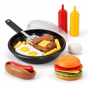 lot 13213 image: 25 PCS Play Food Kids Toy Set with Frying Pan Skillet and Spatula - Kitchen Cooking Pretend Play Toy Grill Set for Toddlers Kids