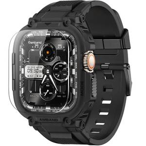 lot 13224 image: amBand Bands Case Screen Protector Compatible with Apple Watch Ultra 321 49mm for Men, M1 Sport Series Rugged Cover Strap and 9H Tempered Glass, Military Protective Bumper for iWatch 49 mm Men Black - Retail $25
