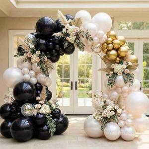 lot 13230 image: Black Gold White Balloon Arch Kit - 101 Double Stuffed Pearl White Black and Gold Balloons Garland Kit for Graduation Decorations 2026 Fathers Day New Years Eve Birthday Party