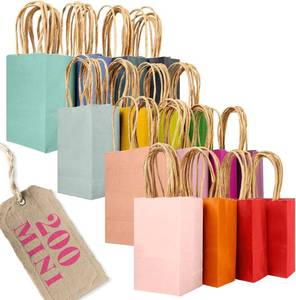 lot 15098 image: qiqee 200Pcs Paper Gift Bags with Handles - 4.5x2.5x6 Mini Party Favor Bags Multiple Uses - 16 Solid Colors - Retail $46