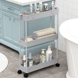 lot 15100 image: SPACELEAD Slim Storage Cart 3 Tier,Bathroom Organizer Rolling Utility,Mobile Shelving Unit Slide Out for Office, Kitchen, Laundry Room & Narrow Places,Gray - Retail $20