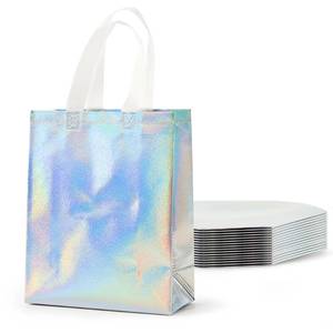 lot 15101 image: PACKINNO 15 Pcs Iridescent Gift Bags with Handles, 8x4x10 Inch Holographic Reusable Gift Bags Medium Size, Ideal for Birthday, Christmas, Party Favors, Wedding, Holidays, Valentines - Retail $9