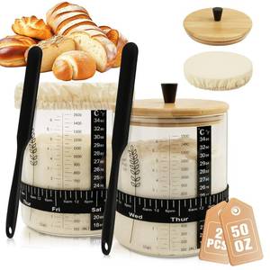 lot 15102 image: Rakovar 50oz Sourdough Starter Jar, Wide Mouth Sourdough Jar, Large Capacity Sourdough Starter Kit with Lid, Band, Date Tracker, Temp, Sourdough Bread Starter Kit for Perfect Sour Dough(1Pack) - Retail $30