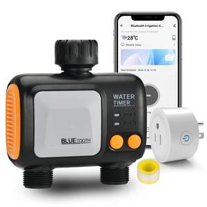 lot 15108 image: Johgee Smart WiFi Water Timer for Garden Hose - 2 Zone Sprinkler Timer with WiFi Hub - Hose Timers for Watering with Rain Delay - Irrigation Sprinkler Controller for Garden Lawns - Works with Alexa - Retail $40