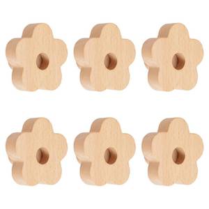 lot 15111 image: MOROBOR Flower Shaped Wooden Knobs,6pcs Natural Handmade Wood Knob Single Hole Beech Wood Handles for Drawer Wardrobe Cabinet Dresser with Screws& Expansion Tube - Retail $18