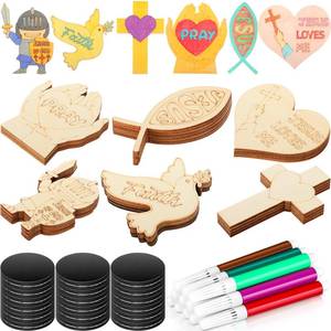 lot 15118 image: Blueweenly 24 Pack Christian Crafts for Kids DIY Wood Religious Craft Magnets Vacation Bible School Craft Coloring Christian Wooden Crafts for Sunday School Party Decoration Home Activities - Retail $14