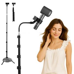 lot 15119 image: Hugabow Hair Dryer Stand - 360° Rotating Universal Holder, 20-65 Inch Adjustable, Hands Free for Pain Relief & Multi-Tasking - Retail $24