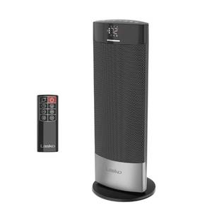 lot 15128 image: Lasko Ellipse Ceramic Tower Heater for Home with Tipover Switch, Child Lock, Digital Display, Thermostat, Wide Oscillation, Remote, Timer, For Bedroom, Office, Living Room, Den, 1500W, Black, CT18950 - Retail $85