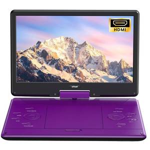 lot 62734 image: ieGeek 15.9 Portable DVD Player with 14.1 Swivel Screen, HDMI Input, 6-Hour Rechargeable Battery, Region Free, USBSD Playback, Ideal Gift for Seniors, Kids and Travel, Purple - Retail $85