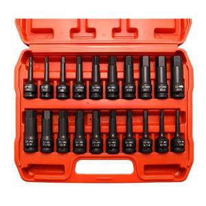 lot 62748 image: 20-Piece 12 Drive Master Impact Hex Bit Set, Hex Driver Socket Set, Allen Bit Socket Set, SAE & Metric, (14 - 34, 6-19mm), Cr-Mo Steel - Retail $38