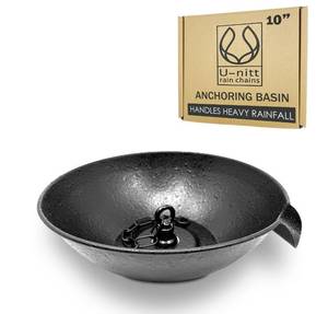 lot 62756 image: U-nitt 12 Spill Bowl Downspout Catch Basin for Rain Chain Anchoring & Stake  Rainwater Collection for Roof Gutter Catch Basin  Good for Water Fountain & Birdbath  Black  Handles Heavy Rain