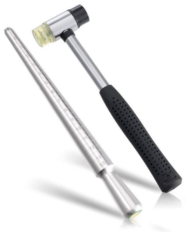 lot 33944 image: Meowoo Ring Sizer, Can be Hammered Solid Ring Mandrel and Jewelry Rubber Mallet, Ntegrated Conical Solid Ring Mandrel Sizer Tools for Ring Repair and Measurement, Jewelry Sizing Measuring - Retail $13