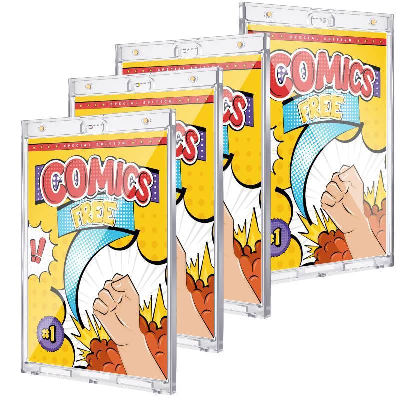 lot 23414 image: Wonderjune 4 Pack Magnetic Comic Book Holder Outer Clear Comic Book Display Case Inside Wall Mountable UV Protection Slab Protectors Fits Most Wall Display (7.52 X 12.24,7.13 X 10.91) - Retail $42