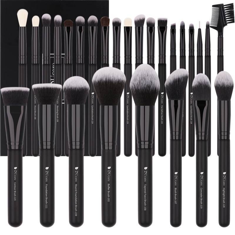 lot 31255 image: DUcare Professional Makeup Brushes Set 27Pcs Makeup Brush Set Premium Synthetic Kabuki Foundation Blending Face Powder Blush Concealers Eye Shadows Brushes - Retail $30