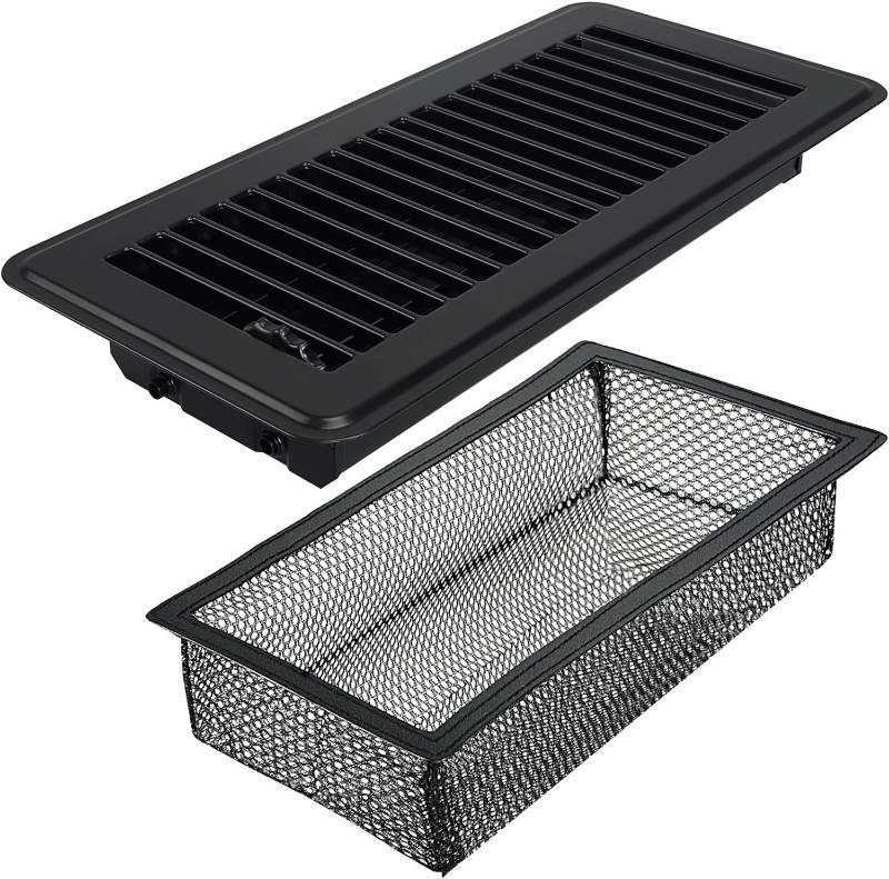lot 23786 image: 2x12 Floor Register, Heavy Duty Walkable Vent Covers for Home Floor, Sidewall Office or Ceiling Vent, Adjustable Premium Finish Steel Floor Vent Cover, Black 1 Pack - Retail $16
