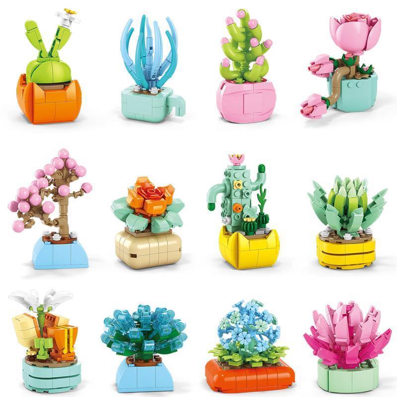 lot 23802 image: Partylamb 24 Packs Succulents Building Blocks Easter Gifts for Kids School Boys Girls, Artificial Botanical Toy Easter Basket Stuffers Exchange Gifts Classroom Prizes Birthday Party Favor Ages 6 - Retail $30