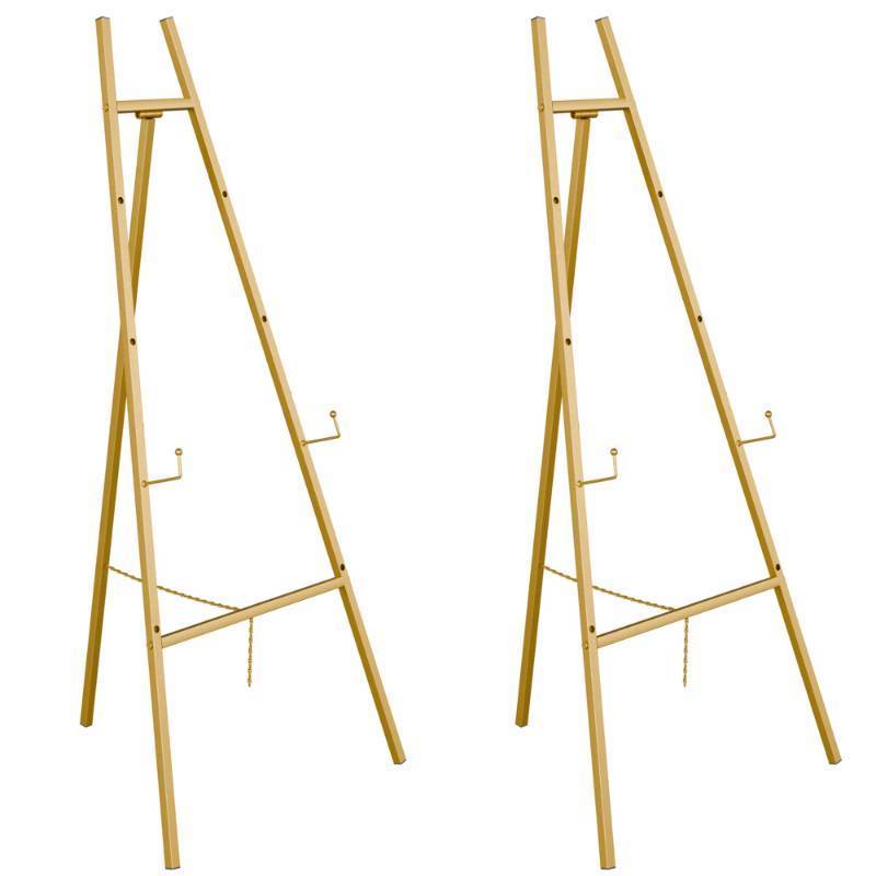 lot 23851 image: Gold Easel Stand for Sign, Heavy Duty Easel, 4-Tier AdjustableArt Easel for Painting, Wedding Sign 2pc