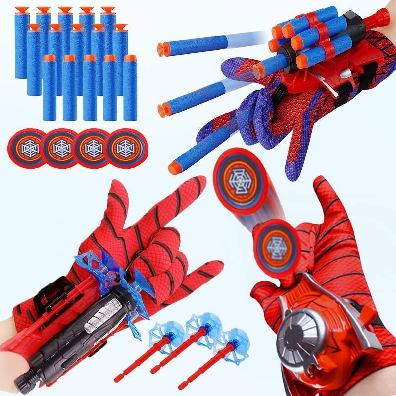 lot 25135 image: 3 Sets Spider Web Shooters, Spider Web Plastic Launcher Glove with Wrist Toy Set, Superhero Toys, Safe Outdoor Action Toys All SaintsDay Christmas Birthday Party for Boys and Girls (3 Sets) - Retail $22