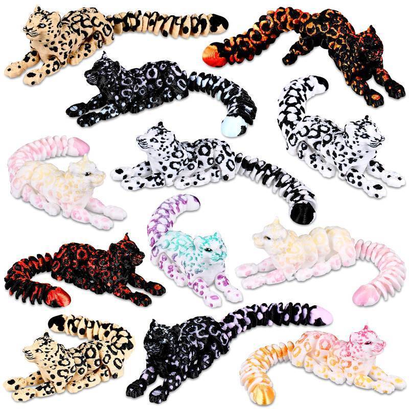 lot 26618 image: Honoson 12 Pcs 3D Printed Animal Fidget 3D Mini Animal Flexible Cute Articulated Small Stress Pet Relief Fidget for Adult Party Favors Home Display(8-10cm,Snow Leopard) (2 Tails Broke) - Retail $22
