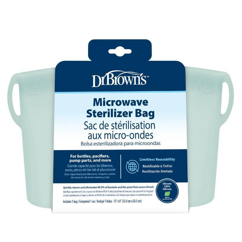 lot 42649 image: Dr. Browns Microwave Steam Sterilizer Bag for Baby Bottles, Breast Pump Parts & Other Toddler Accessories, 100% Silicone, Reusable Sterilizing Bag - Retail $20