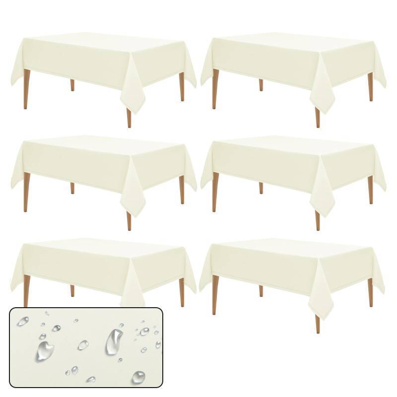 lot 19792 image: WIGENIUS 2 Pack Faux Linen Ivory Tablecloth Rectangle 60 x 84 Inches Waterproof Table Cloths Fit 4 FT Tables - Polyester Ivory Table Cloth for Wedding, Banquet & Party Events  Hemmed Edges - Retail $15