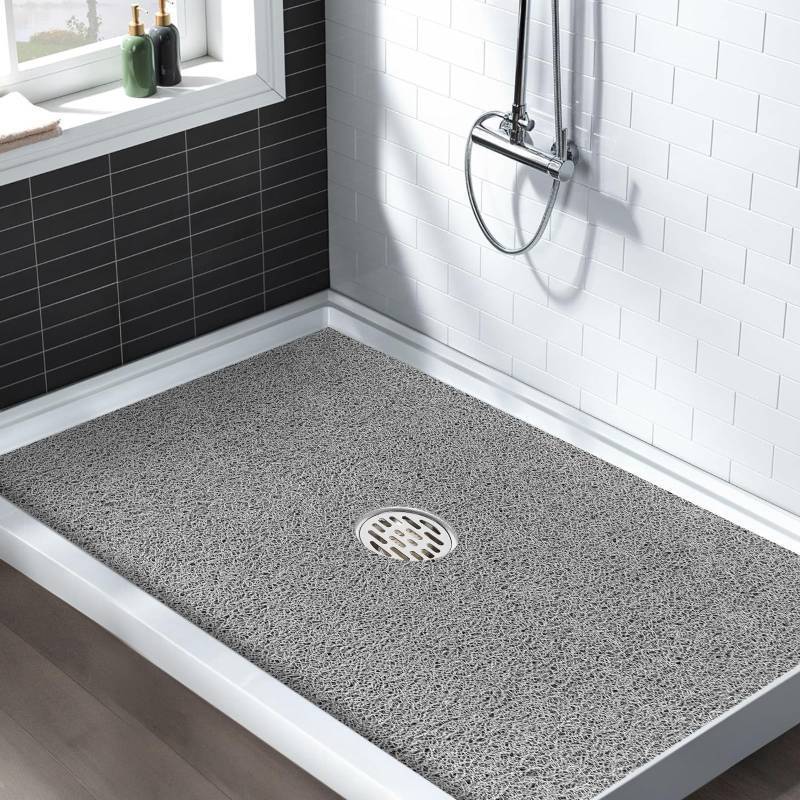 lot 26013 image: Extra Large Non Slip Shower Mat 47.2x31.5 inch Loofah Shower Mat for Inside Shower with Drain Hole in Middle, Soft PVC Anti-Slip Shower Stall Mats for Bathroom,Wet Area, Quick Drying - Retail $37