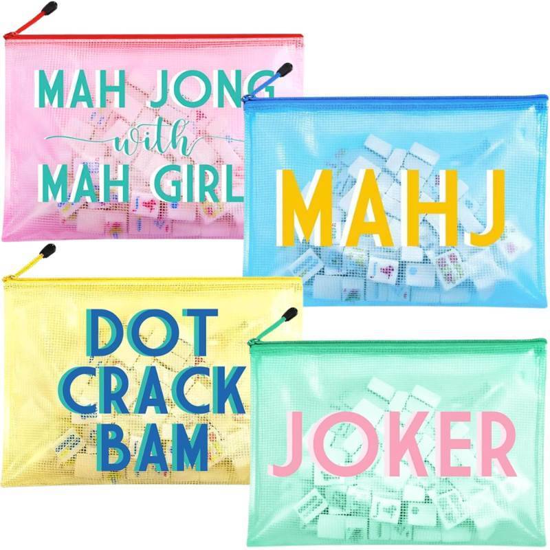 lot 43338 image: Sunnymove 4 Pack 14 x 10 Inch Large Mahjong Tile Storage Bag American Mahjong Empty PVC Clear Case Waterproof Zippered Storage Tile Holder Rack Bag for Game Lover Gift Travel, Case Only - Retail $16