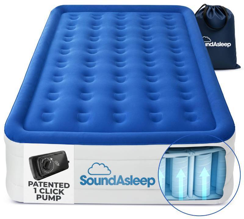 lot 62270 image: SoundAsleep Products Dream Series Luxury Air Mattress, ComfortCoil Technology, Built-in High Capacity Pump for Home, Camping- Double Height, Adjustable, Inflatable Blow Up, Portable (Full Size) - Retail $140