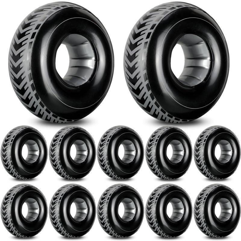 lot 25808 image: Rotatingpals 12 Pcs 7.87 Inches Mini Inflatable Tires Tubes Racing Car Party Supplies Blow up Tires Inflatable Decor Swimming Pool Floats for Race Car Themed Birthday Party Decorations - Retail $20