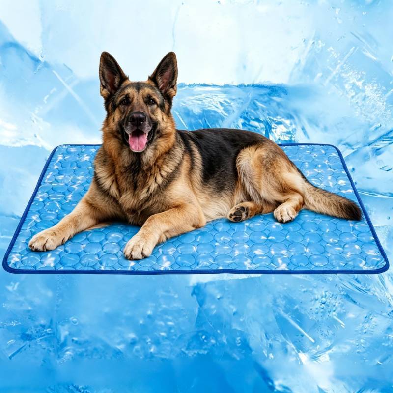 lot 25819 image: Dog Cooling Mat, 55x40Arc-Chill Cooling Fiber Self-Cooling Pad for Dogs - Washable Non-Toxic Summer Pet Mat, Non-Slip Foldable Portable Soft Pad for Indoor OutdoorKennel Bed Sofa Floor Car - Retail $30