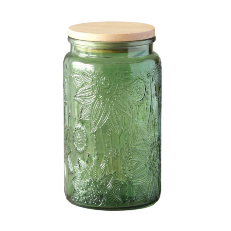 lot 25855 image: ANSQU Green Glass Canister, 34oz Candy Jar with Lid, Vintage Colored Mason Jars for Kitchen Decorative Jar for Coffee Tea Candy Cookies, Cute Jars (Green, 1 Pack) - Retail $17