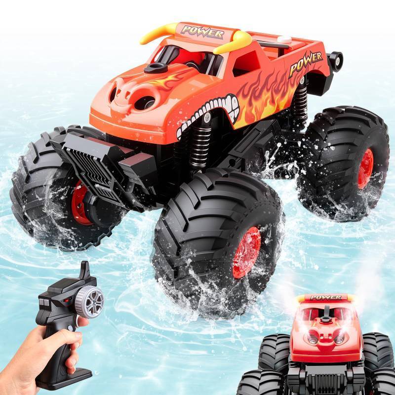 lot 25858 image: VIDUTC Amphibious Monster Truck, 116 Waterproof Remote Control Car Trucks Toys for 60 Mins Play, 4WD 360° All Terrain Off-Road Vehicle, Ideal Birthday for Boys Girls Age 6 7 8 9 10 11 12 - Retail $37