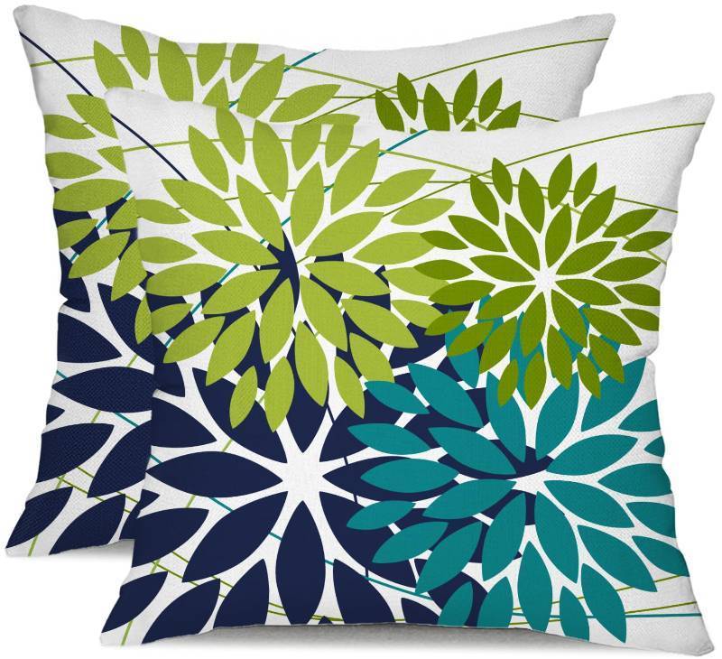 lot 43229 image: DFXSZ Outdoor Pillow Covers 18x18 Inch Set of 2 Dark and Light Green Flower Decorative Waterproof Summer Outdoor Pillow Covers for Patio Furniture Garden Couch 168K18 - Retail $17