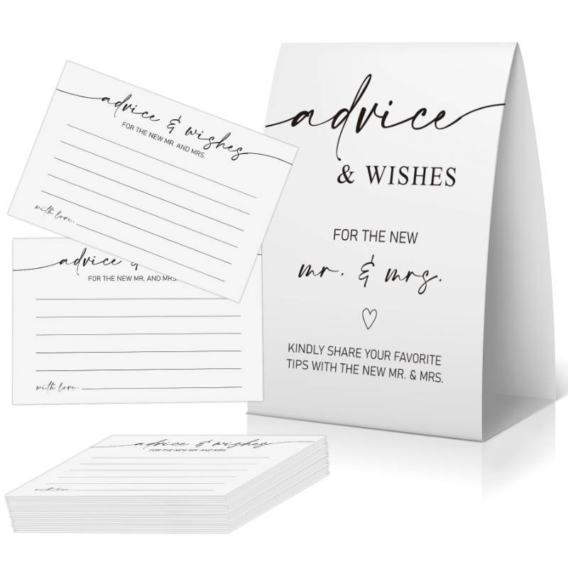lot 43309 image: Advice and Wishes for the Mr and Mrs, Wedding Advice Cards, Minimalist Bridal Shower Games 30 Guests, Bridal Shower Sign-HLJYK05 - Retail $5