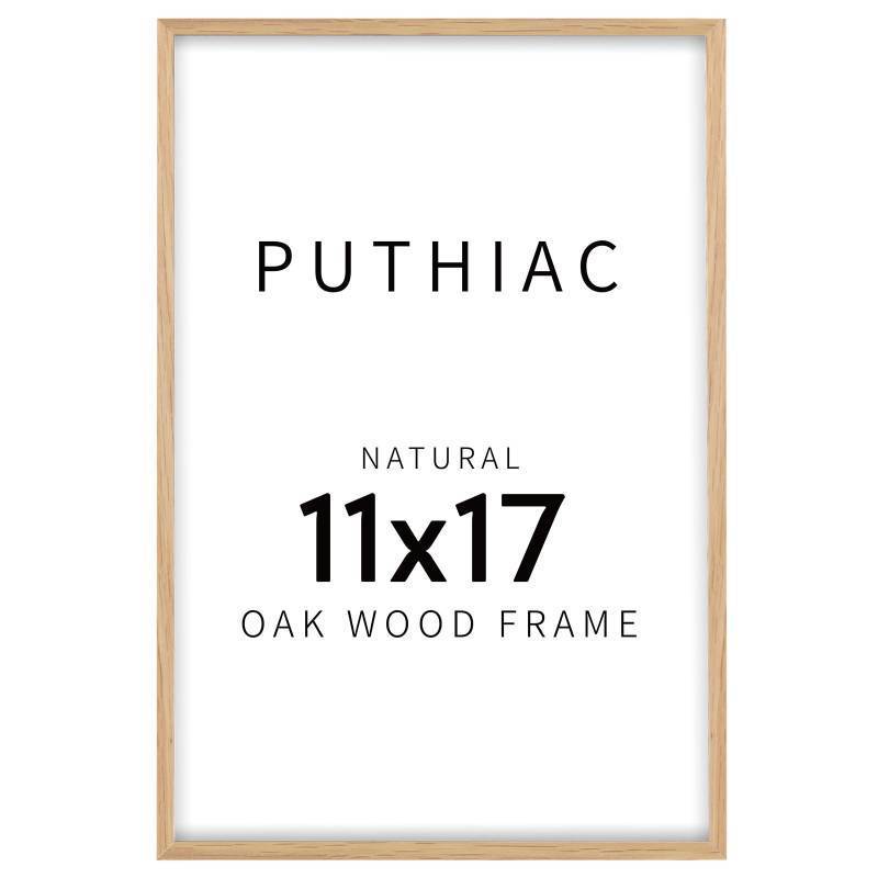 lot 43313 image: puthiac 11x17 Solid Oak Wood Picture Frame, Fits 8x12 with Mat or 11x17 Without Mat, Wall Display Only, Vertical or Horizontal, Plexi Front, 1 Pack, Natural Oak - Retail $20