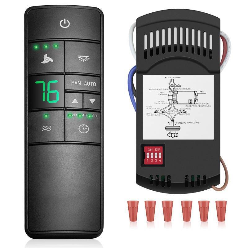 lot 9370 image: Universal Thermostatic Ceiling Fan Remote Control Kit, Ceiling Fan Remote Replacement for Hampton BayHarbor BreezeHunter, 3-Speed Timer Light Dimmer, 2AAZPHD3HD3 KUJCE10320TR222A - Retail $34