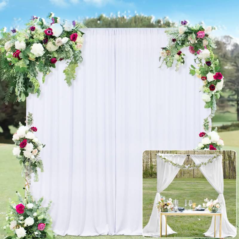 lot 19719 image: 10x10FT White Backdrop Curtains for Parties - White Wedding Backdrop for Baby Shower Birthday Photo Home Party Curtains Backdrop 5x10FT 2 Panels, One size - Retail $23