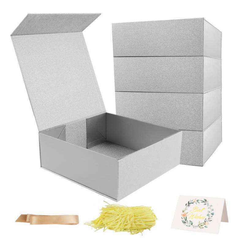 lot 28160 image: LumyHavver Gift Box 5 Pack 9.65x9.65x3.6 Inches with Magnetic Lid, Collapsible Box with Ribbon, Raffia Grass, Card, for Birthdays, Christmas, or Parties, Gift Packaging - Retail $33