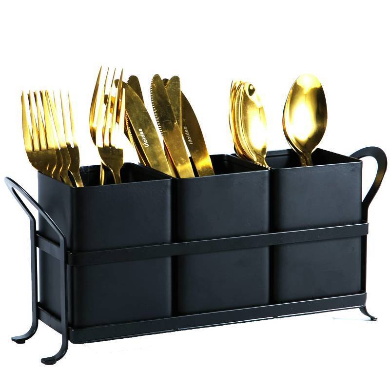 lot 9422 image: NelyBet Flatware, Cutlery,Kitchen Utensil & Silverware Caddy Organizer Bin Holder for Forks, Spoons, Knives - Perfect for Kitchen Countertop- Black - Retail $40